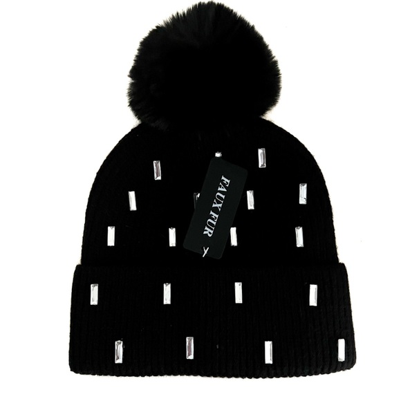 2PC SET🔥🆕BLING RHINESTONE BLACK BEANIE HAT & BLACK SCARF SET - Picture 6 of 7